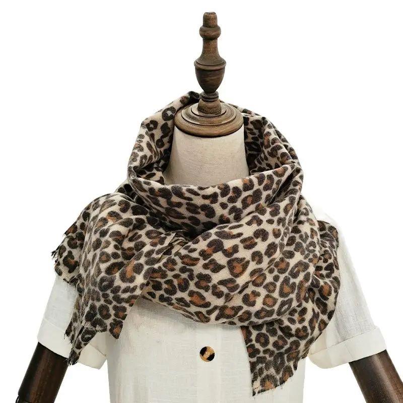 Thick Cashmere Scarf For Women Leopard Print Tippet Pashmina