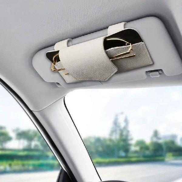 Glasses Storage Box For Visor Auto Eyeglasses PU Leather