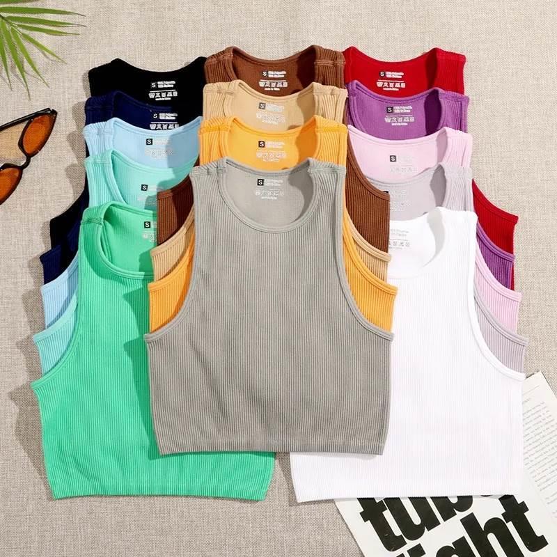 Crop Top Women Solid Basic T-shirts Vest Seamless