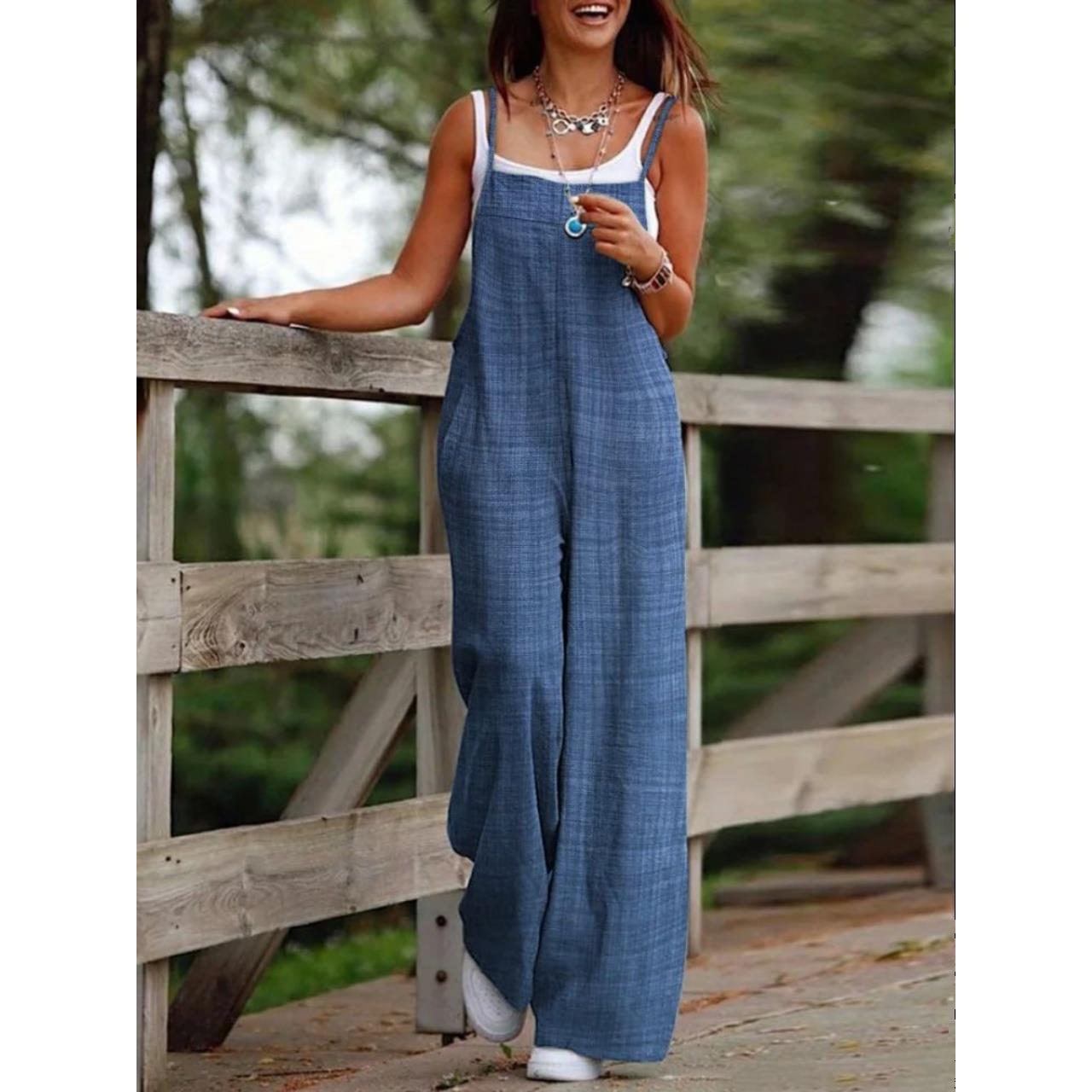 Women's suspender wide leg jumpsuit 女式吊带休闲阔腿连衣