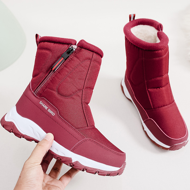 冬季女靴加绒加厚雪地靴女中筒时尚情侣雪地鞋棉靴男女东北加厚棉