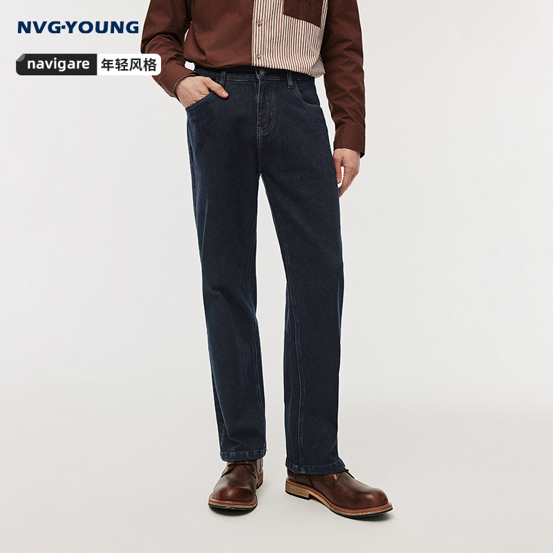 小帆船深蓝色休闲牛仔裤