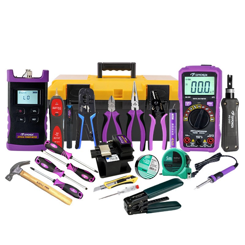 光钎通信网络安装检修工具组套装切割刀寻线仪红光笔网线钳25件套