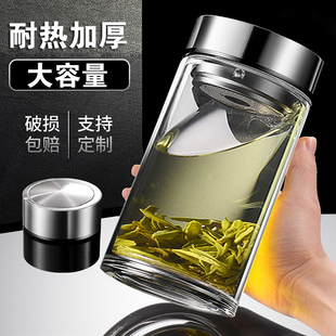 加厚大容量單層玻璃泡茶杯涼水杯子冷水密封喝飲水具可選隔熱杯套