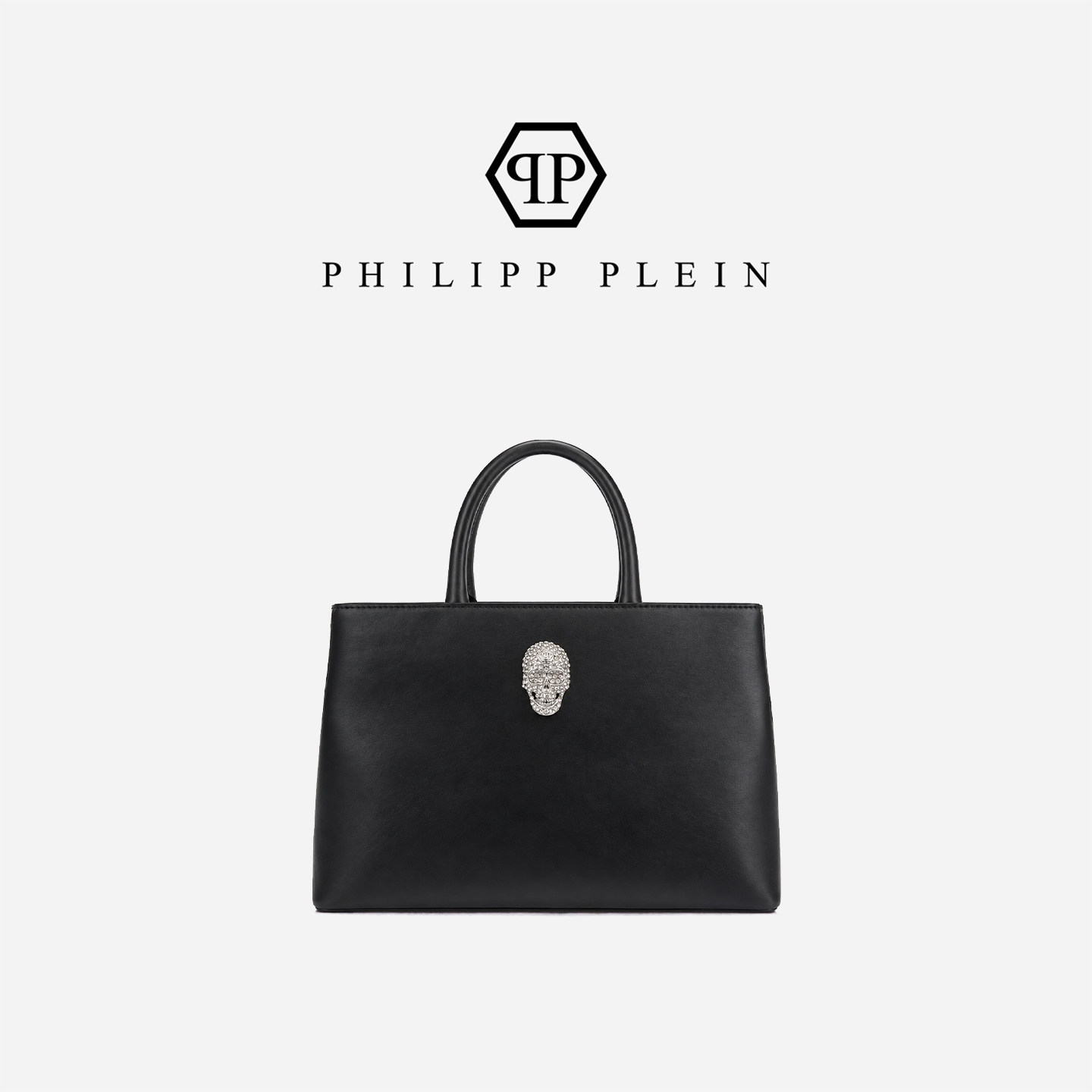 PHILIPP PLEIN 女士黑色简约质感皮质手提包托特包职场通勤商务