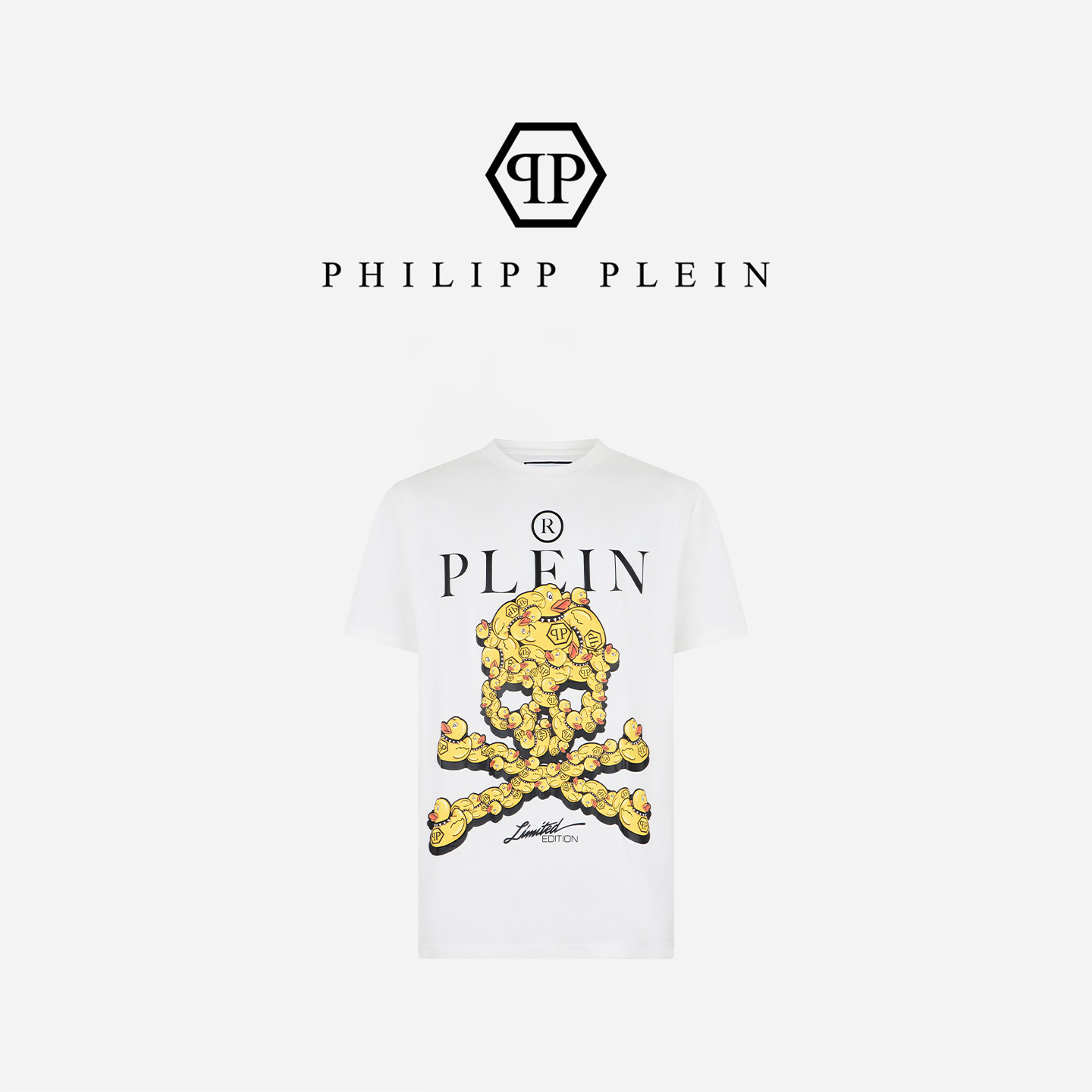 PHILIPP PLEIN 男士卡通小黄鸭拼接骷髅印花圆领T恤宽松短袖上衣