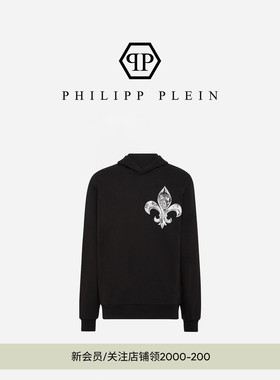 PHILIPP PLEIN 男士春秋款宽松休闲黑色印花连帽卫衣套头衫上衣