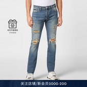 PHILIPP 水波纹 超直筒休闲破洞牛仔裤 PLEIN 男士