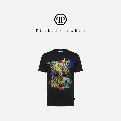 PHILIPP PLEIN 夏季男士圆领T恤骷髅鸭子图案休闲短袖上衣