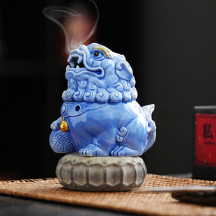 狮子陶瓷迷你香炉家用室内小号香薰炉茶室茶盘熏香中式 禅意小摆件