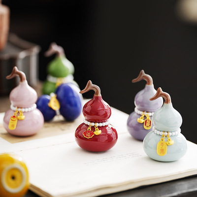 国风陶瓷七彩小葫芦摆件招财福禄家居工艺品礼盒乔迁礼物桌面装饰