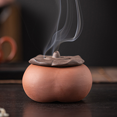 柿柿如意摆件紫砂香薰炉托盘香炉沉香茶道家用室内创意柿子檀香炉