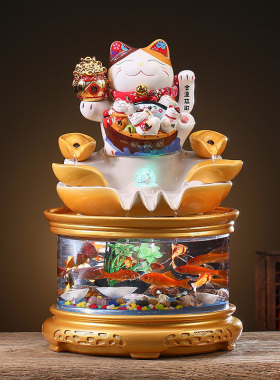 招财猫鱼缸收银台开业送礼循环水