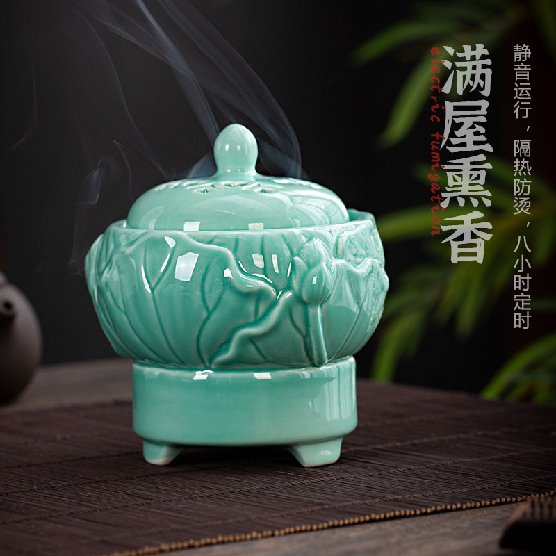 浮雕荷花高温电子香薰炉电熏香炉沉香香粉电香炉家用调温可干烧