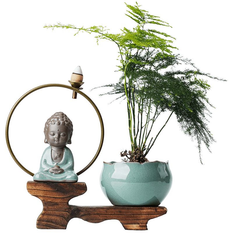 新中式风禅意办公室陶瓷盆栽摆件