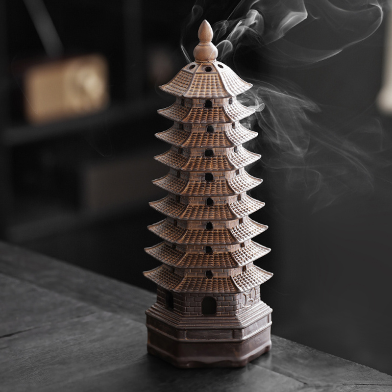 禅意中式文昌塔盘香炉茶道摆件室内熏香陶瓷檀香炉香插香座家用