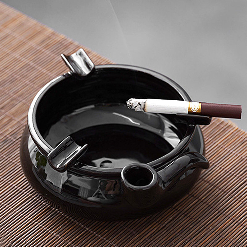 创意烟斗烟灰缸陶瓷潮流时尚烟缸办公室茶几黑釉装饰高级感轻奢