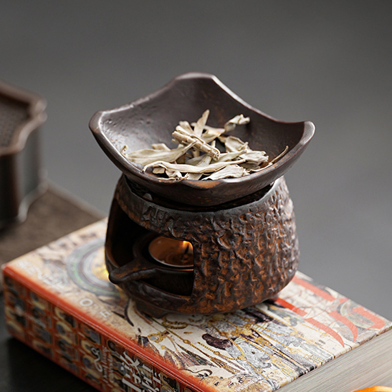 日式陶瓷烤茶炉隔火熏香蜡烛檀香香薰炉套装高级感沉香粉烘茶精油