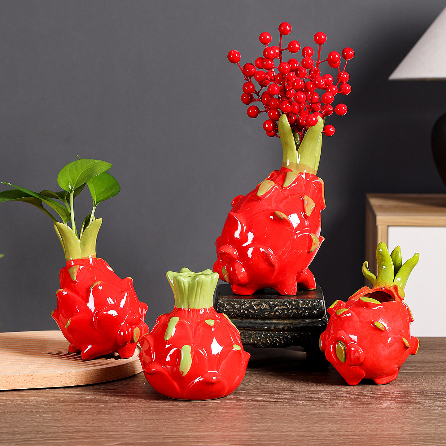 【火龙果】橘子红红火火陶瓷水培花器家居桌面摆件绿萝铜钱草花瓶,鲜花速递/花卉仿真/绿植园艺,花瓶,淘宝优惠券,粉丝福利购,淘宝优惠卷