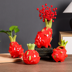 【火龙果】橘子红红火火陶瓷水培花器家居桌面摆件绿萝铜钱草花瓶