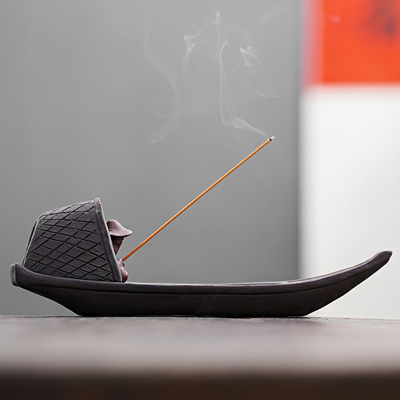 老翁垂钓香插线香炉陶瓷