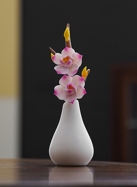 白瓷桃花花瓶新中式迷你小花器 禅意绿萝铜钱草花插白色水养花器