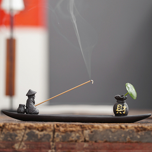 仿古老翁垂钓香插居室茶道禅意檀香沉香熏香陶瓷香炉创意香座摆件