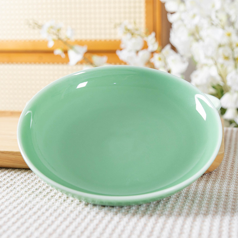 青瓷盘子菜盘家用精致早餐盘子高颜值纯色深盘陶瓷餐具加厚防烫盘