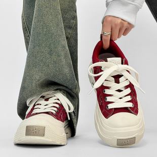 卓沅王鹤棣同款重奏帆布鞋厚底增高梅花鞋休闲板鞋男女款时尚潮鞋