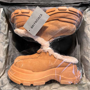 周雨彤同款冬季勃肯雪地靴男女款一脚蹬厚底加绒保暖增高包头棉靴