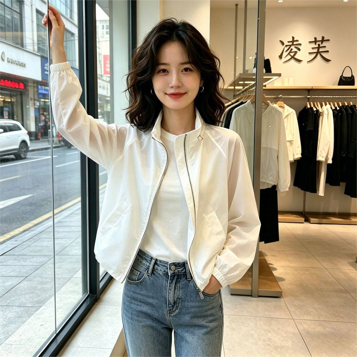 女款上衣夏季新款韩系外套轻薄立领防晒薄款夹克短款百搭外套图片