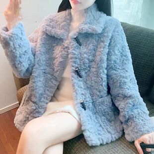 羊羔绒时尚洋气外套小个子短款2023加厚毛绒一体呢大衣冬季新款女