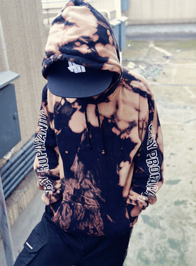 特价正品 OBEY 秋冬加绒 手臂串标英文扎染套头情侣卫衣宽松 帽衫