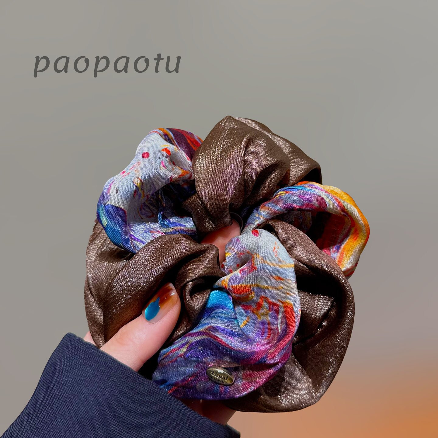 2025新款敦煌古风拼色大肠发圈女高质感缎面褶皱百搭显发量多发饰