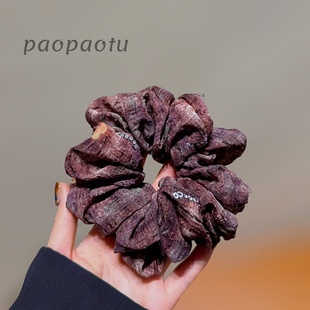 复古格纹蕾丝泡泡布血牙色大肠发圈女高级感显发量多气质头绳发饰