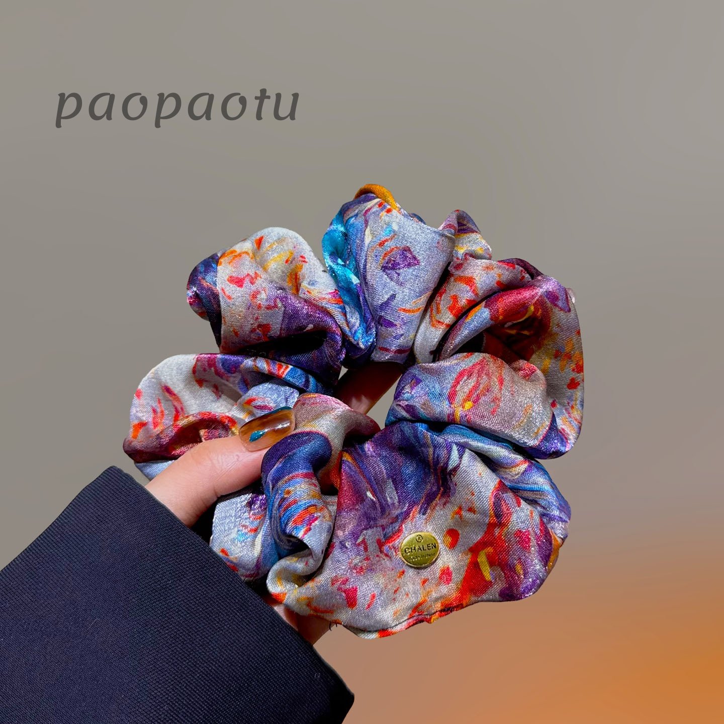 2026款高级感敦煌古风印花珠光纱大肠发圈女百搭显白大肠圈发饰