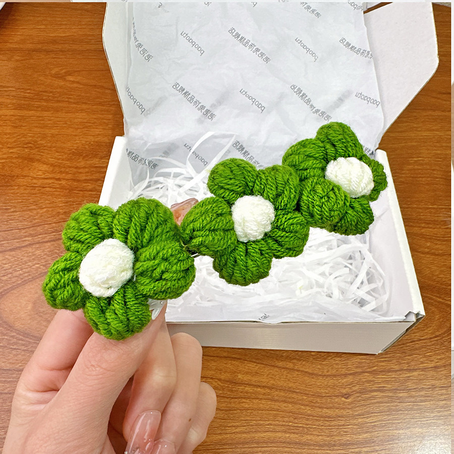 网红泡芙花毛线发夹花朵