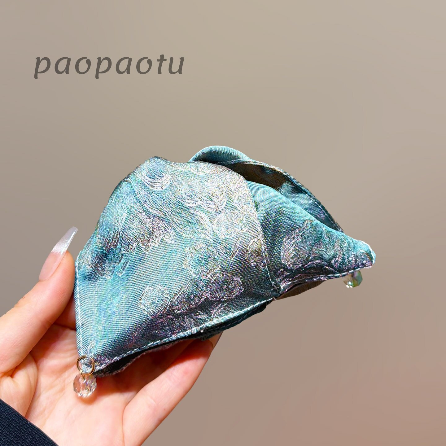 油画风浮光锦雾蓝抓夹女水晶吊坠大号贝壳夹高级感气质盘发头饰