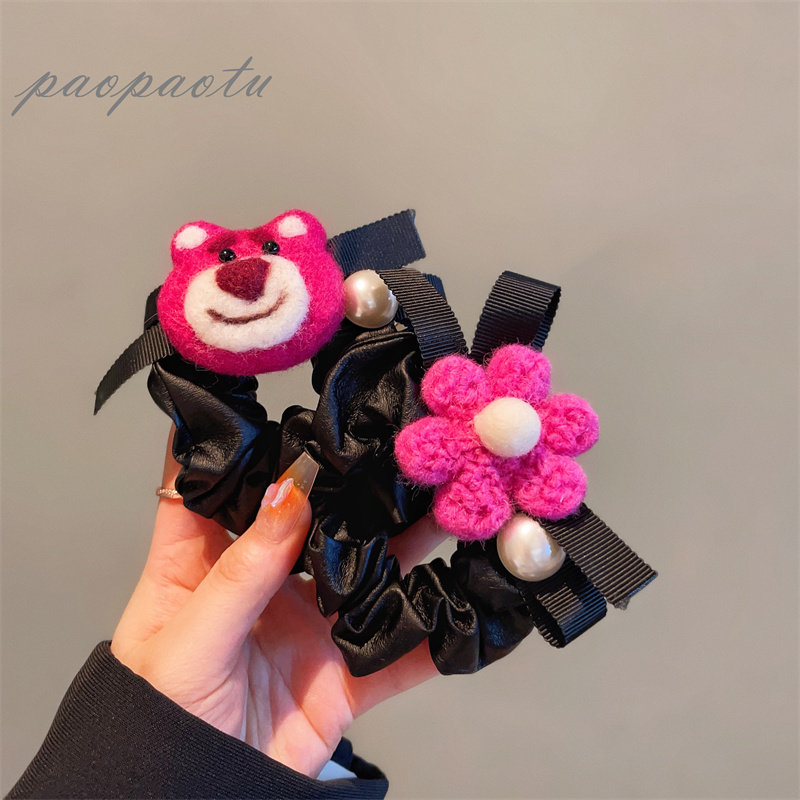 秋冬新款毛毡发绳可爱草莓熊发饰