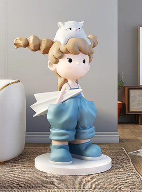 卡通女孩大型客厅落地摆件房间装饰品潮流电视柜玄关乔迁生日礼物