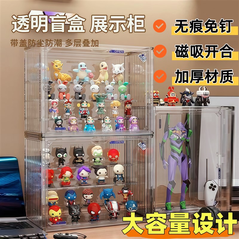 盲盒收纳展示架陈列柜多层手办摆件展示柜置物柜集装箱展示盒透明