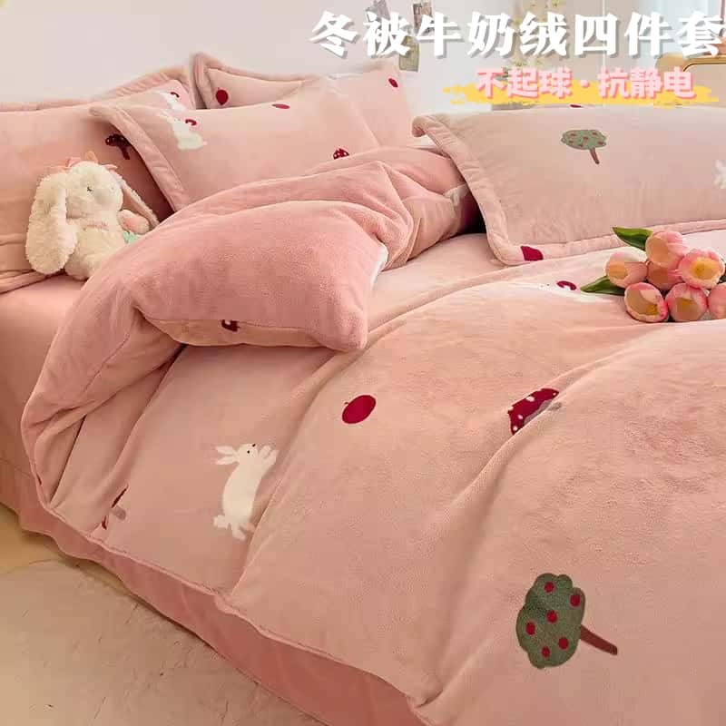 冬被牛奶绒四件套a类一整套全套加厚保暖床上用品被子被褥子全套