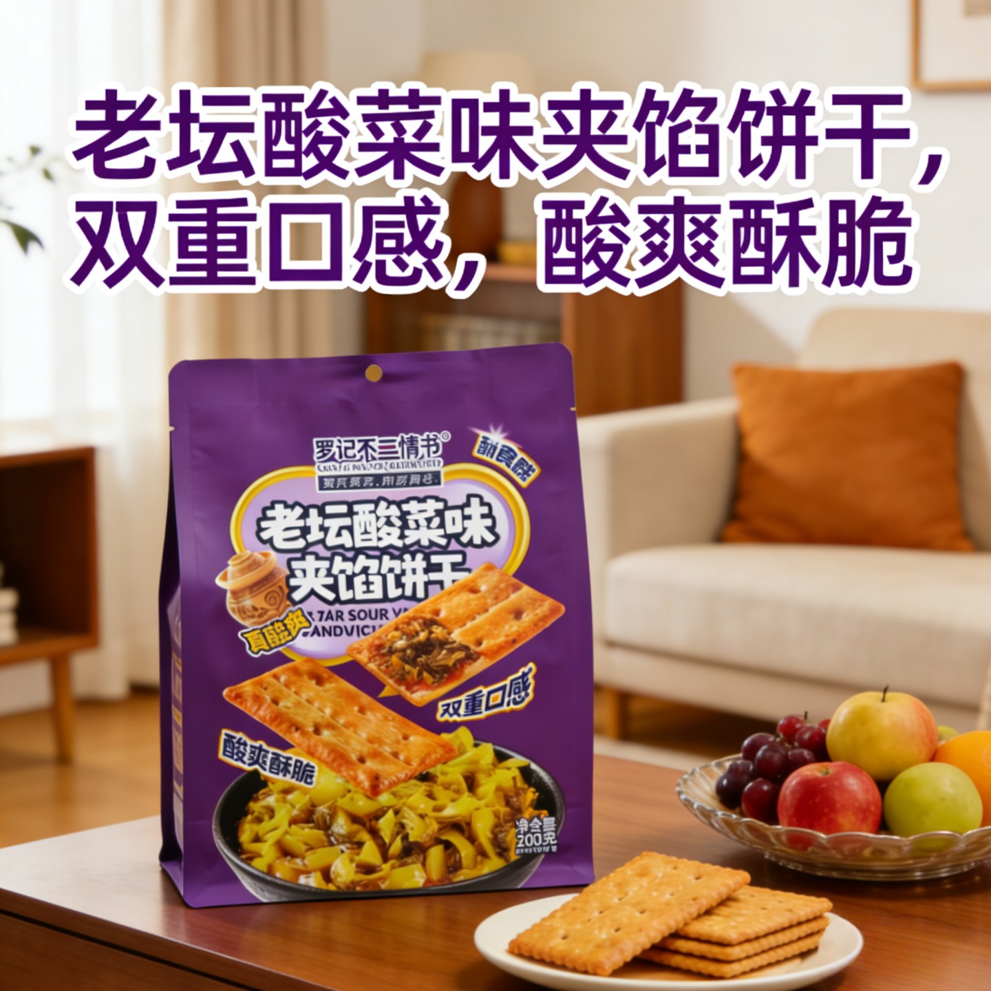 老坛酸菜味夹心饼干酸菜鱼味牛肉味饼干办公室小零食解馋下午茶