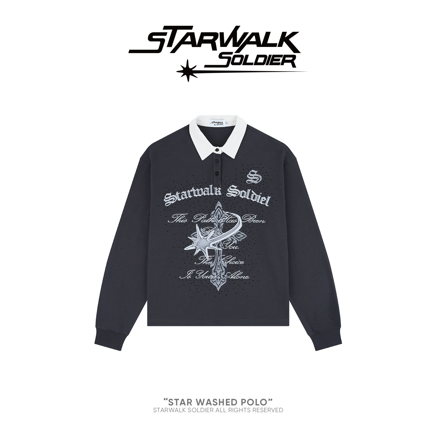 STARWALKSOLDIER*流星洗水polo衫"美式复古"翻领休闲印花长袖卫衣