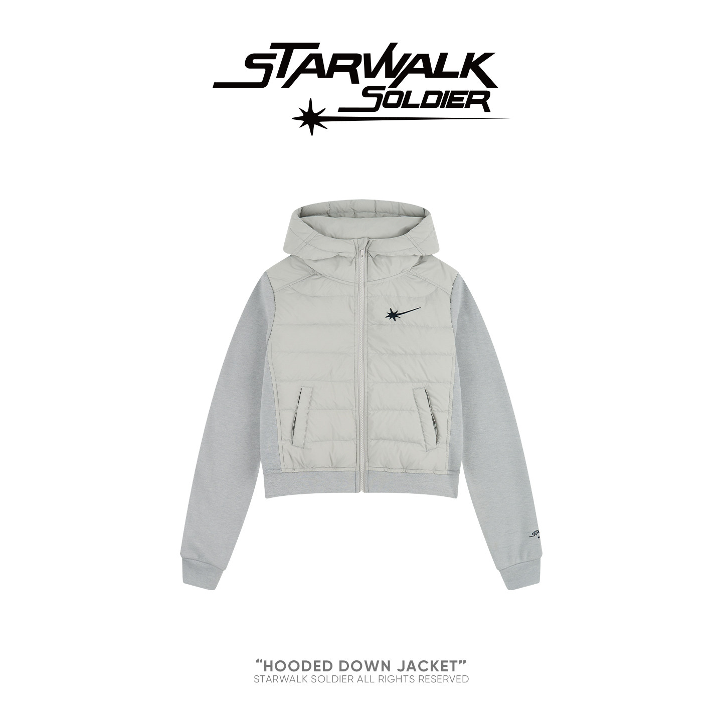 STARWALKSOLDIER*收腰拼接"排骨羽绒服"白鸭绒针织袖薄款显瘦外套