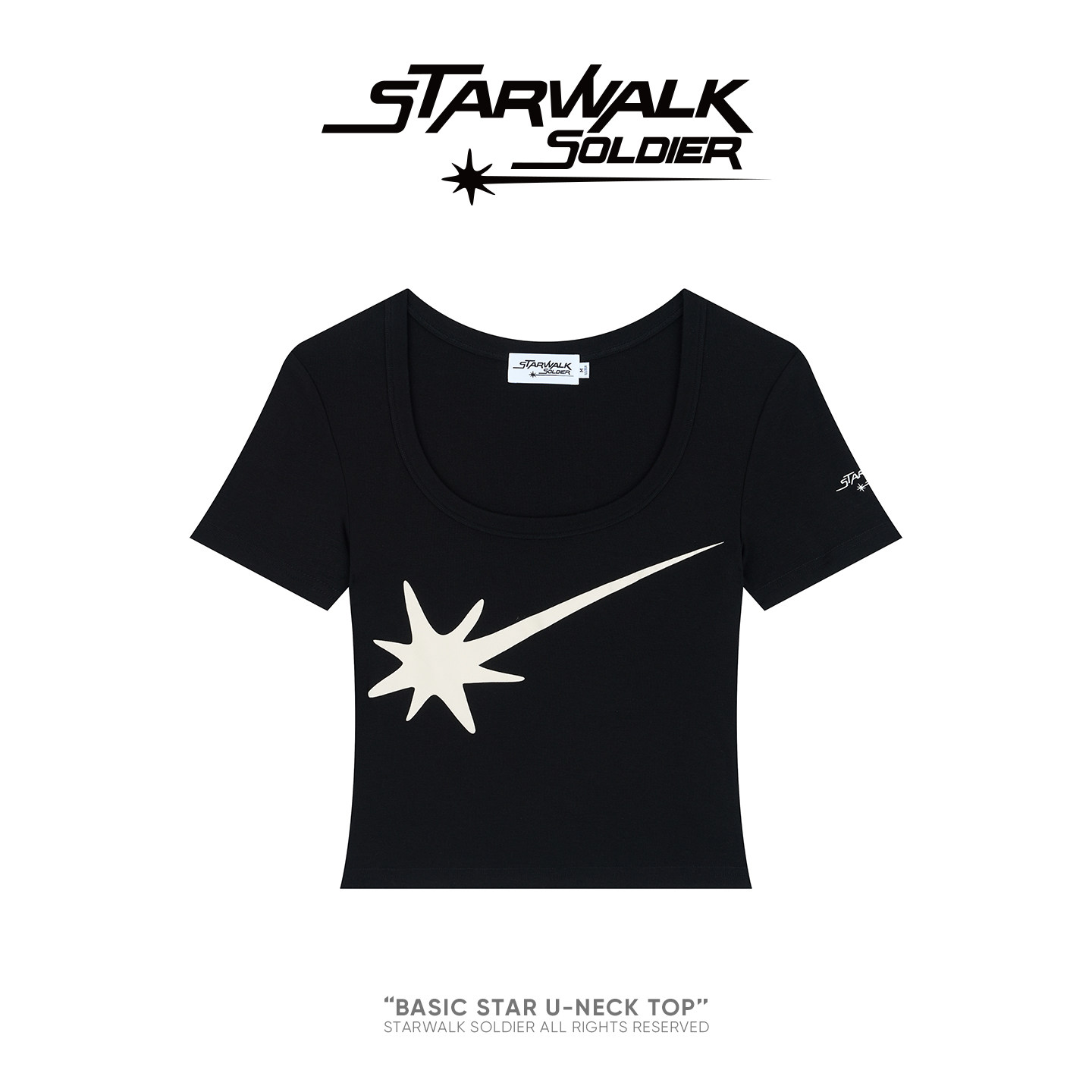 STARWALKSOLDIER*基础款修身流星"U领短袖"正肩T恤通勤显瘦夏季女