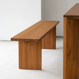 舍里全实木家用餐桌长板凳现代简约缅甸柚木条凳家用板凳床尾凳