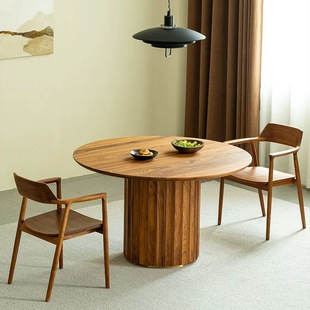 缅甸柚木圆桌瓦城老柚木原木圆形餐桌中古侘寂风宋式美学实木桌子