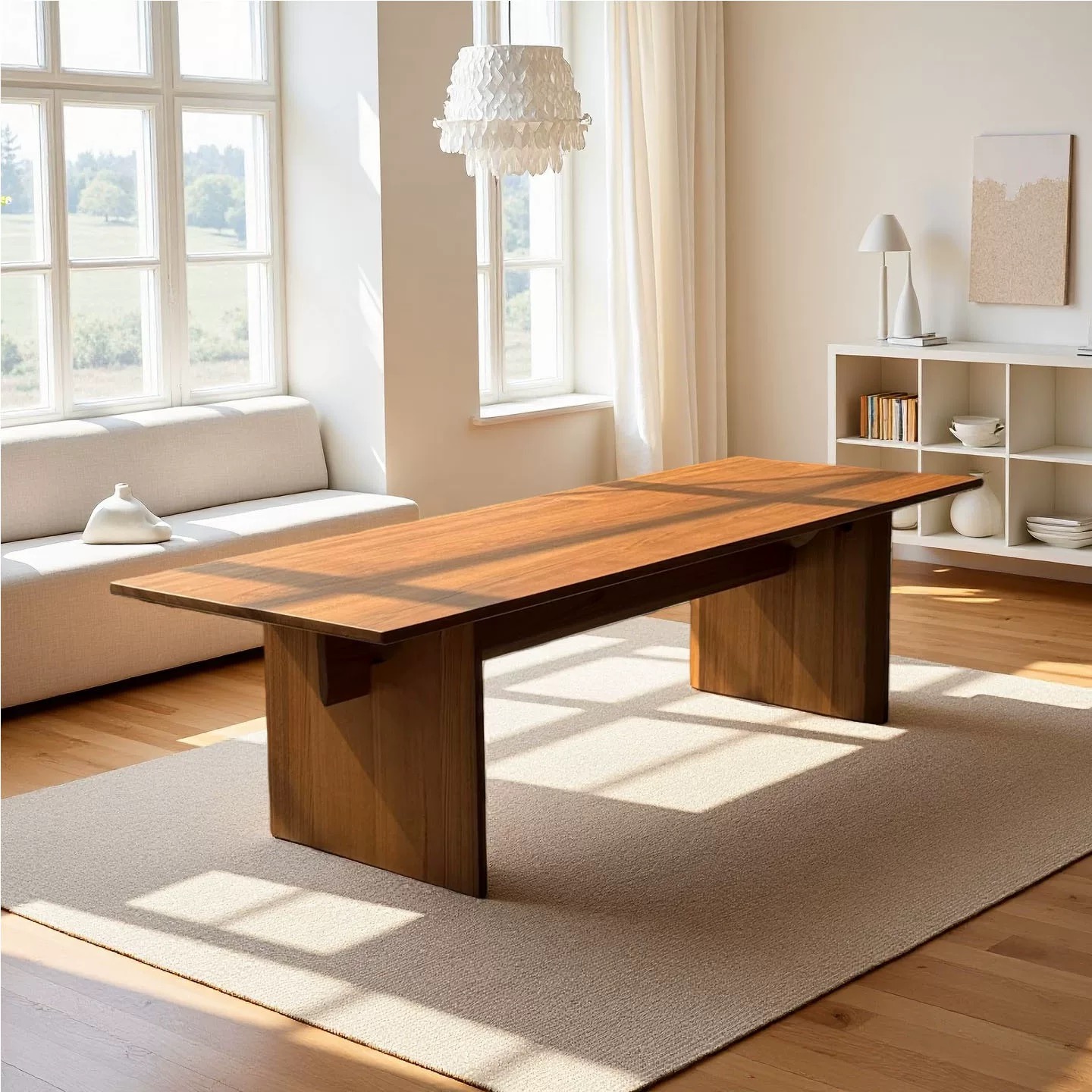 缅甸柚木餐桌瓦城老柚木长方形办公桌设计师款家用全原木宋氏美学