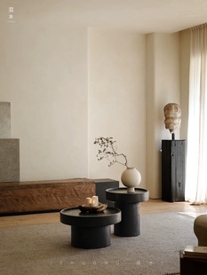 整木创意/印章茶几原木日式侘寂风全实木边几民宿设计师家具/酒店